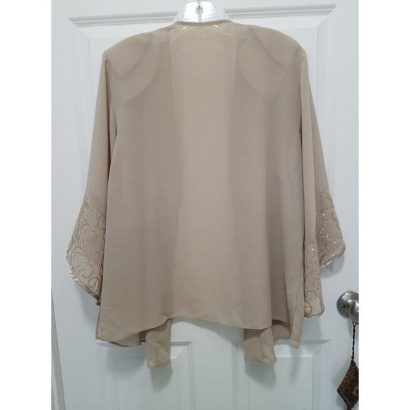 Vintage Brown Women Kimono Coat Blazer Shimmering Details Slit Bell Sleeves - Picture 2 of 10